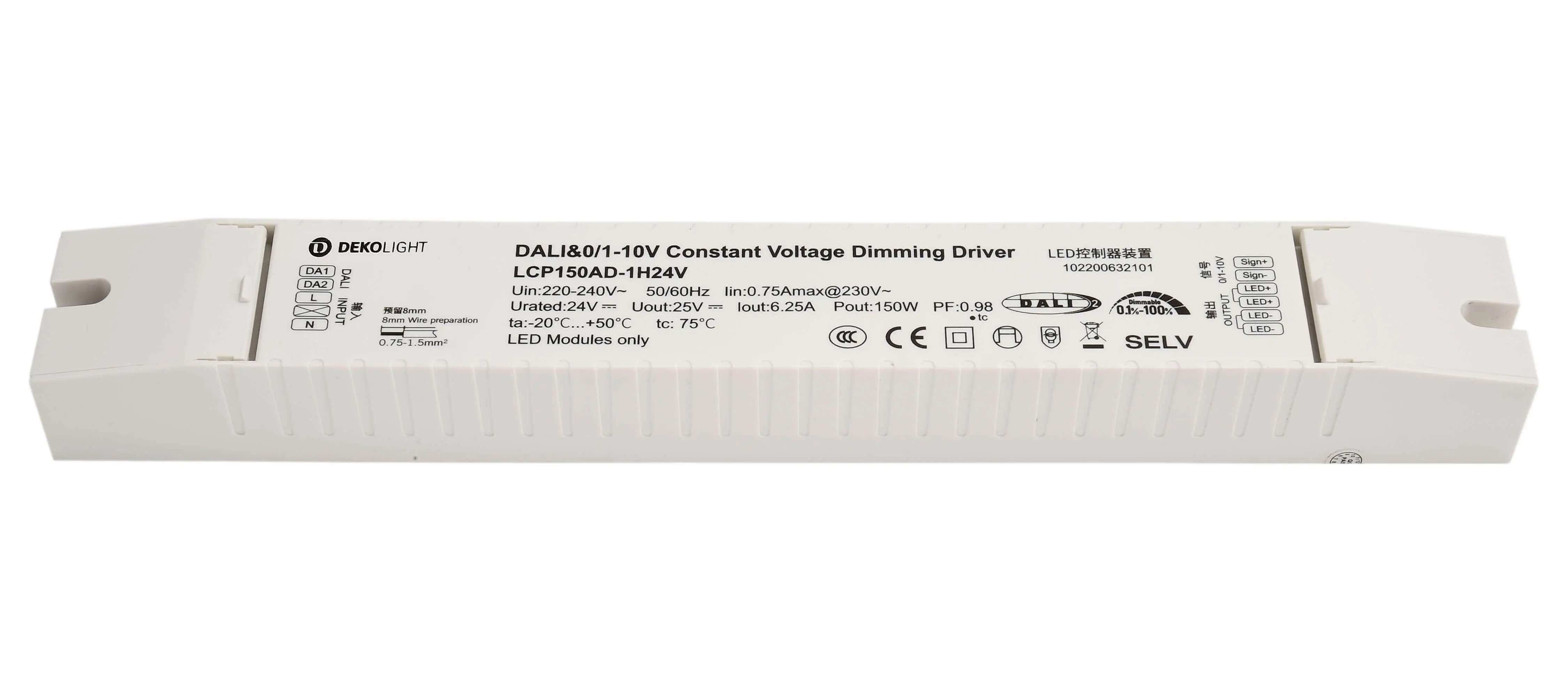 LED-Treiber DIM DALI 0/1-10V DC/CV 24V, 150W, 0-6250mA