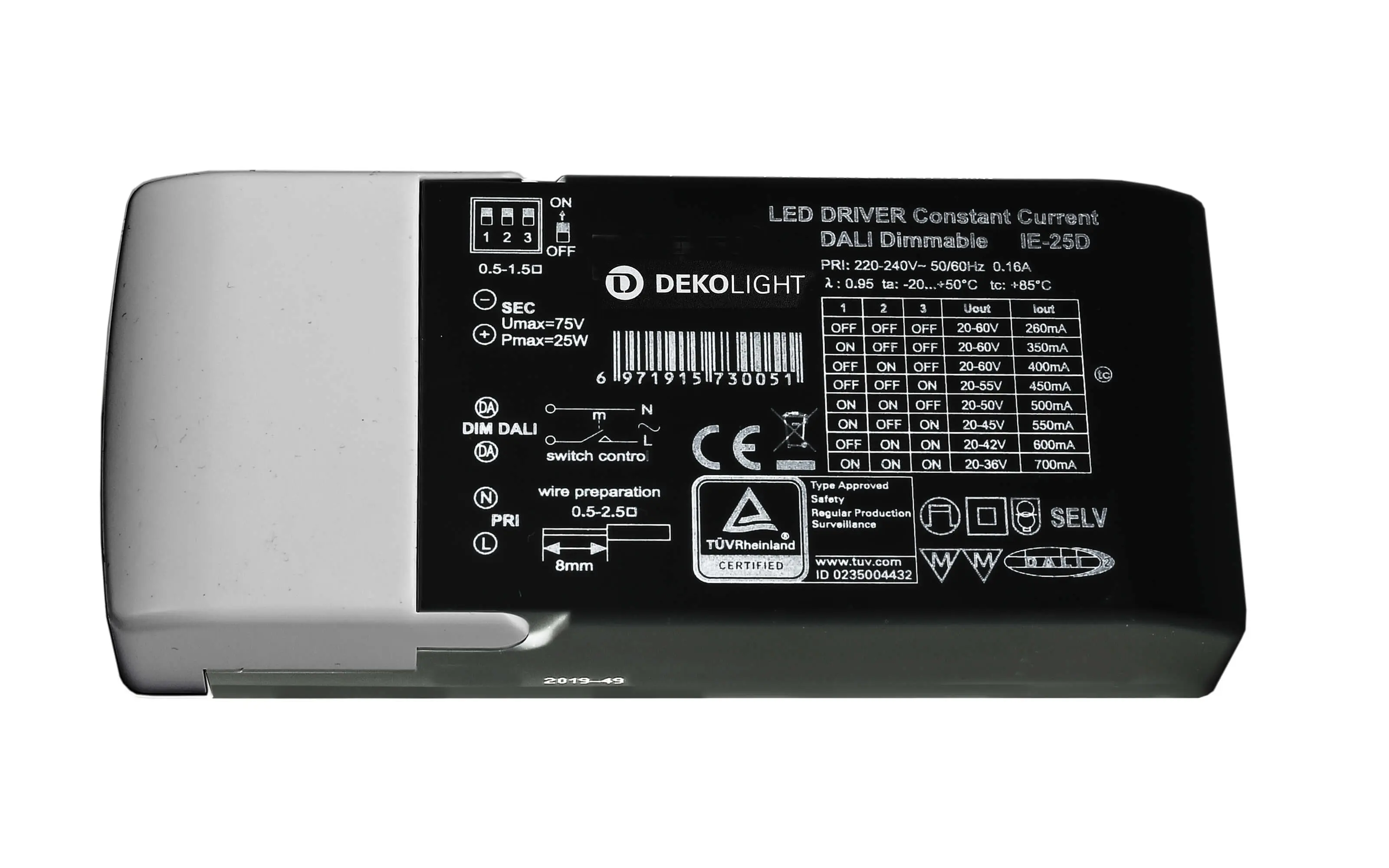 LED-Treiber dimmbar DALI DC/CC 20-60V, 5-25W, 260-700mA