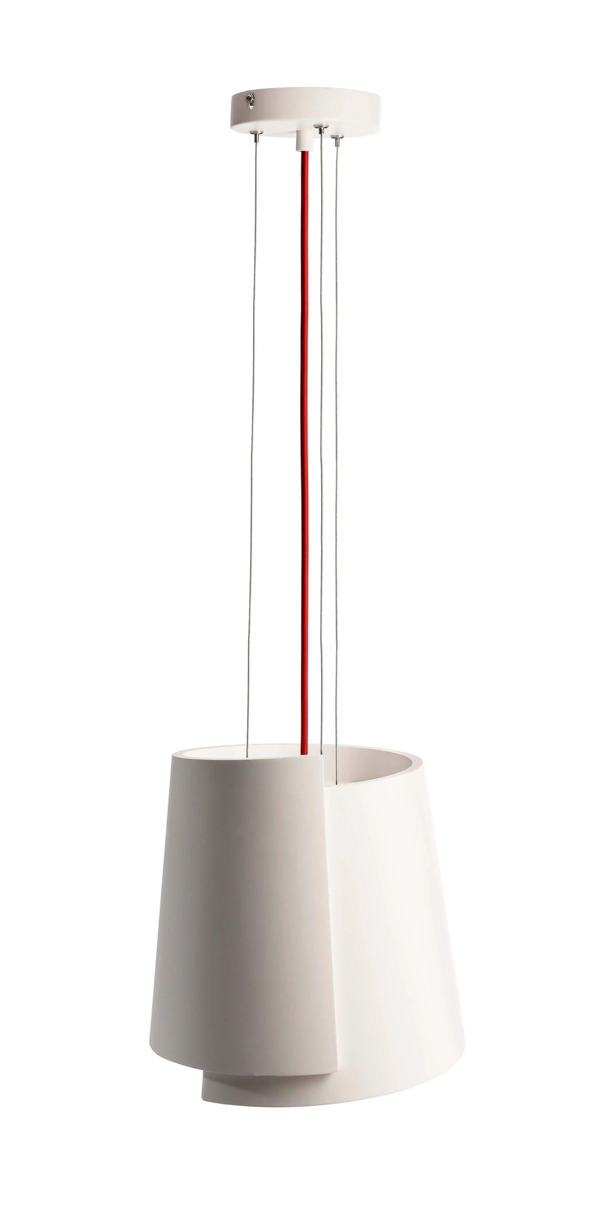 Hängeleuchte Twister II aus Gips, weiß, rotes Kabel, Ø 28cm