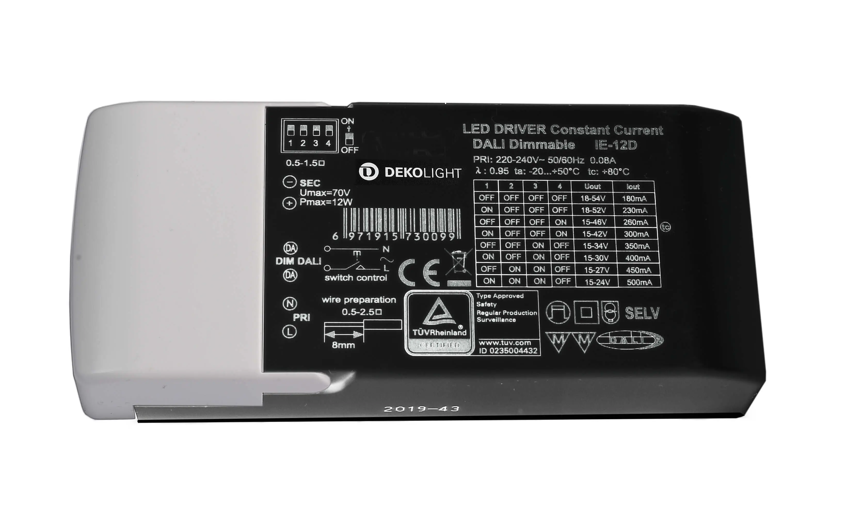 LED-Treiber dimmbar DALI DC/CC 18-54V, 3.2-12W, 180-500mA