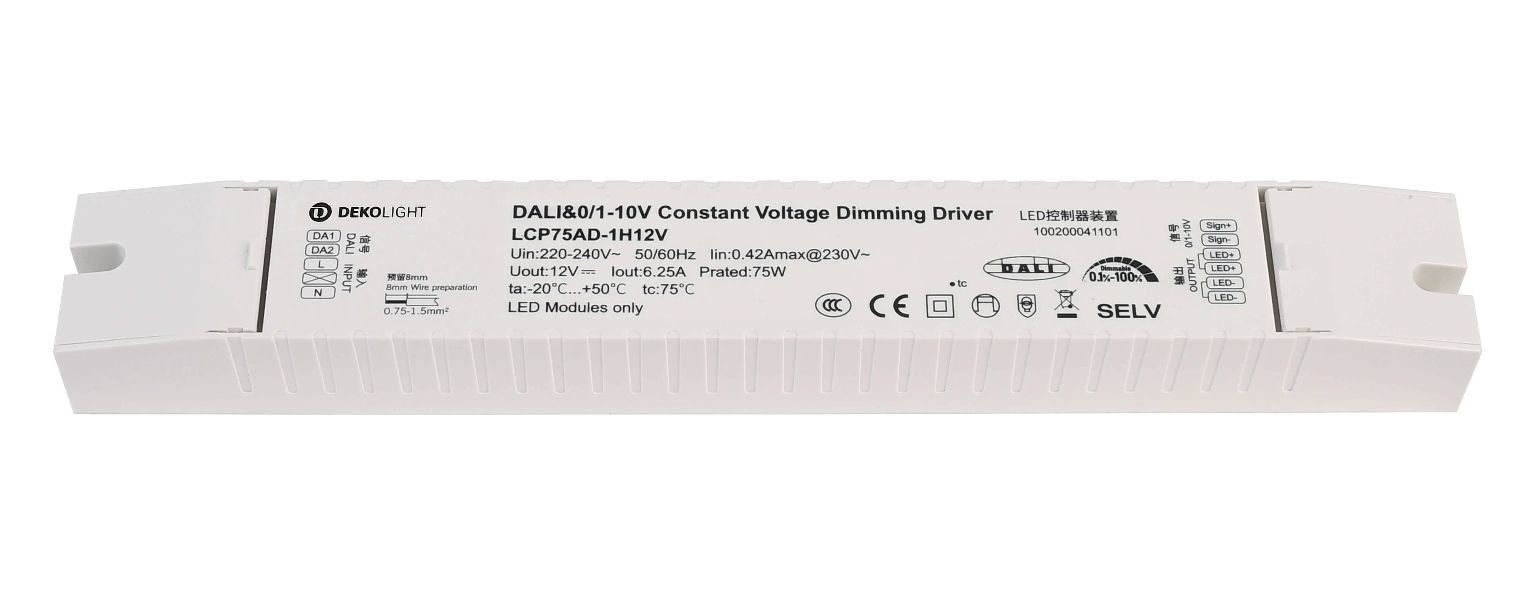 LED-Treiber DIM DALI 0/1-10V DC/CV 12V, 75W, 0-6250mA