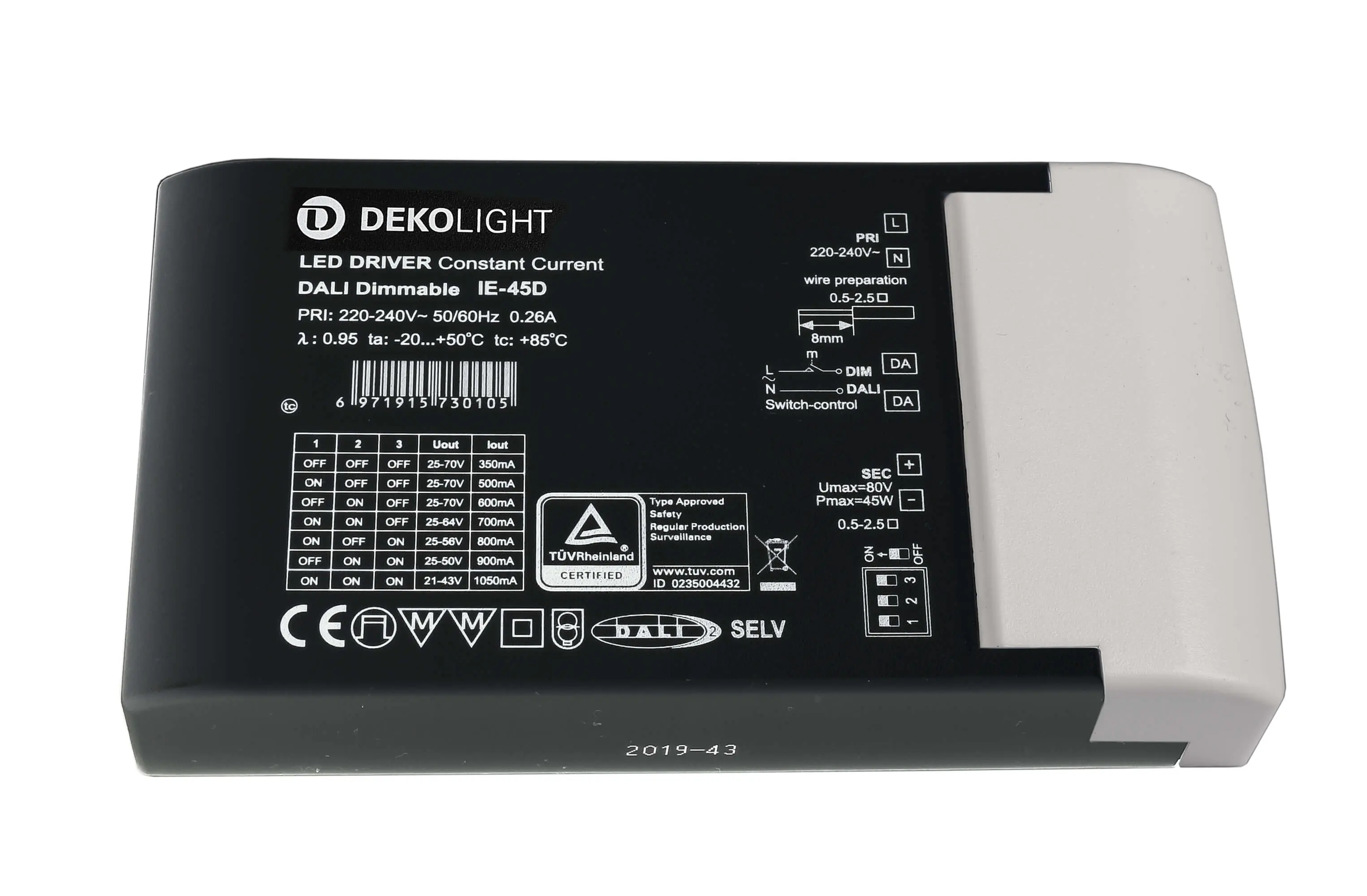 LED-Treiber dimmbar DALI DC/CC 8.75-45W, 350-1050mA