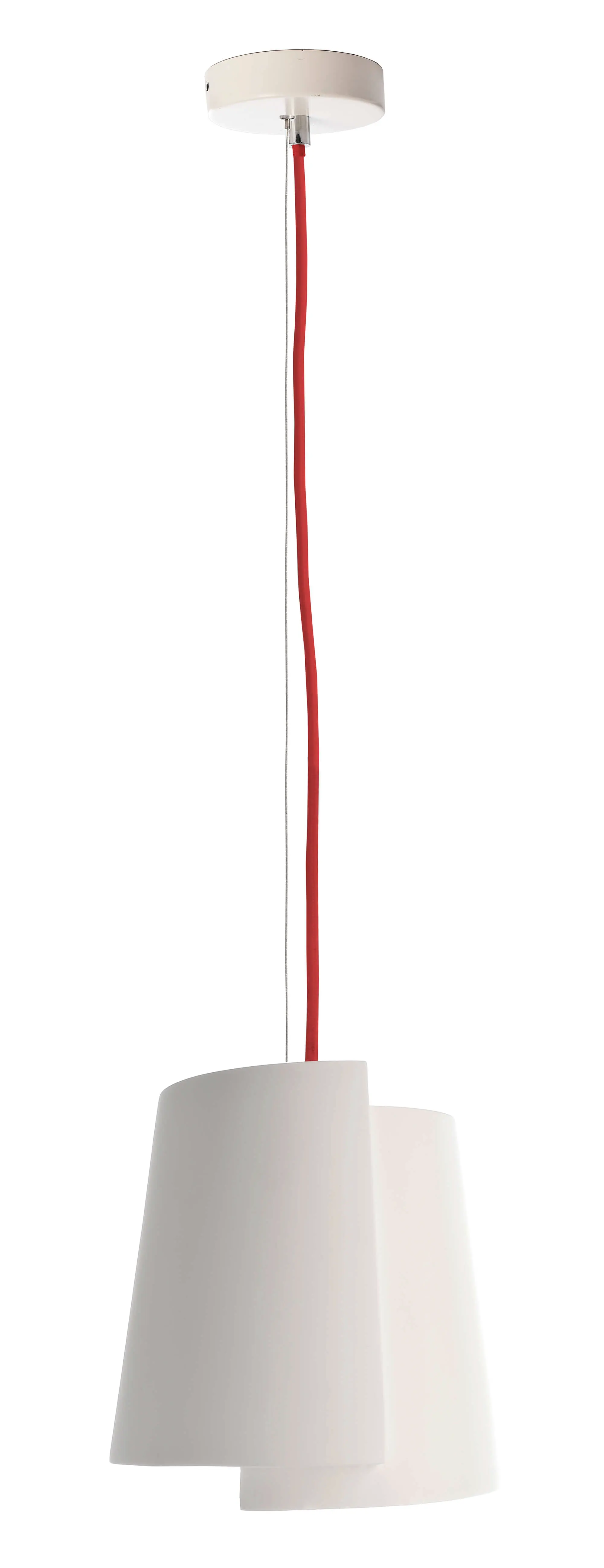 Hängeleuchte Twister I aus Gips, weiß, rotes Kabel, Ø 18cm