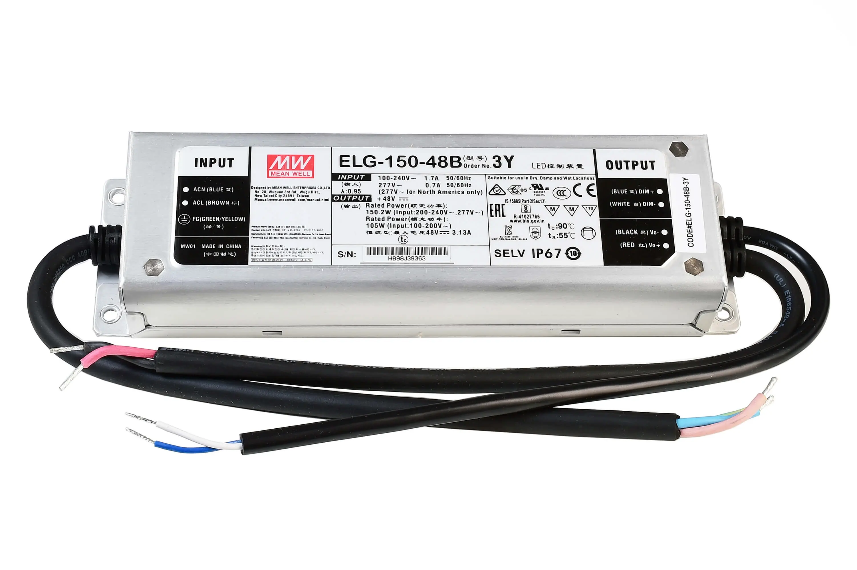 LED-Treiber DIM 0/1-10V/ IP67 DC/CV 48V, 150W, 0-3130mA